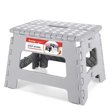 ACSTEP Folding Step Stool 9 Foldable Step Stool for Kids and Adults Up to 300 lbs NonSlip Folding Stools with Portable Handle for Bedroom Kitchen Bathroom Grey