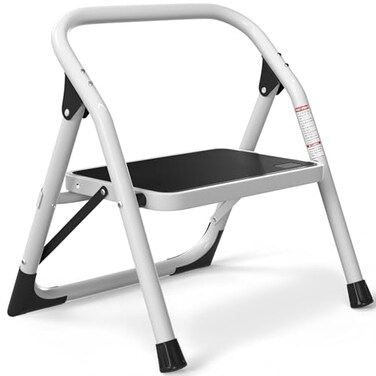 Soladder SOLADDER 1Step Ladder Folding Step Stool with AntiSlip Sturdy and Wide Pedal Stepladder MultiUse for Home and Kitchen Space Saving White