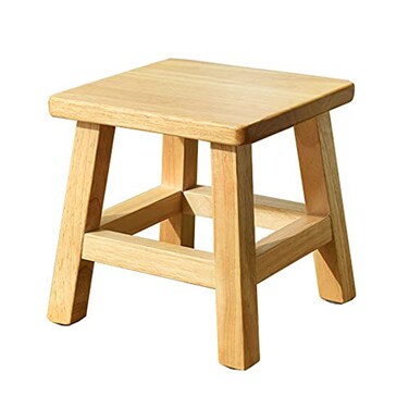XDSTOOL Solid Wood Step Stool 10 inch for Adult Kids Small Short Stool Shoe Changing Natural Square
