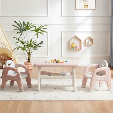 GITAWUSA Kids Table and 2 Chairs Set Large Builtin Storage Montessori Toddlers Table and Chairs Set Kids Activity Table for Drawing Dining Playing CPSC ASTM Approved Pink