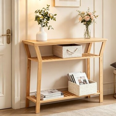 Nnewvante Bamboo Console Table 386 Entryway Table with Storage Display Table Narrow Sofa Table for Entryway Living Room Foyer