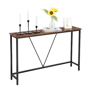 VASAGLE Console Sofa Table Narrow Entryway Table for Living Room Bedroom Easy Assembly Rustic Brown and Ink Black ULNT020B01