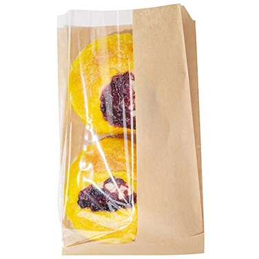 Restaurantware Bag Tek Rectangle Kraft Paper Medium Bread Bag with Side Window 6 x 2 12 x 10 100 count box