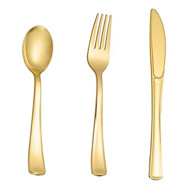 N9R 160pcs Gold Plastic Silverware Gold Plastic Utensils Set Tableware Flatware Kit 80 Forks 40 Spoons 40 Knives Disposable Cutlery Set for Party Wedding Birthday
