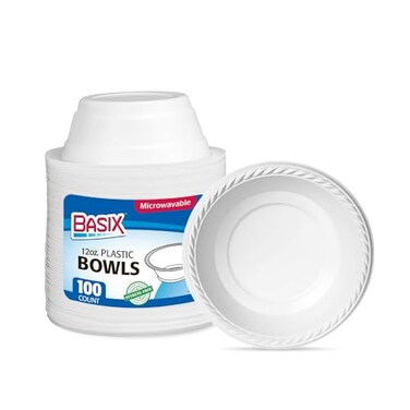 Basix 12 Ounce Disposable Bowls Microwave Safe 100 Count White