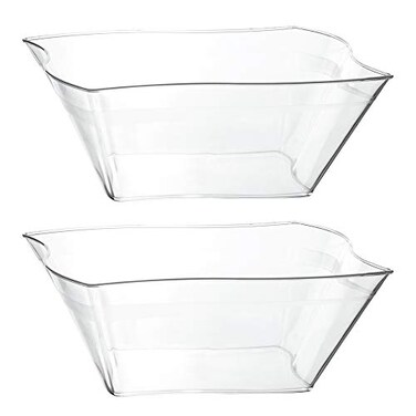 PLASTICPRO Disposable Elegant Wave Design Square Plastic Serving Bowls Heavy Duty for Partys Snack or Salad Bowl 4 Medium