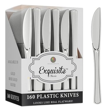 Exquisite Silver Plastic Knives Heavy Duty 160 Pcs Silver Plastic Silverware Heavy Duty Disposable Silverware Set Disposable Knives Eating Utensils Sets Flatware Set For Parties Events