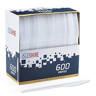 BluShine 600 Pack White Plastic Knives