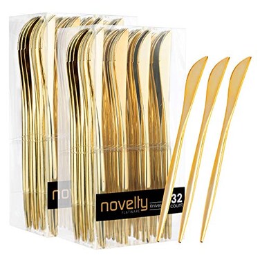PLASTICPRO Novelty Modern Flatware Cutlery Disposable Plastic Knives Luxury Gold 64 Count