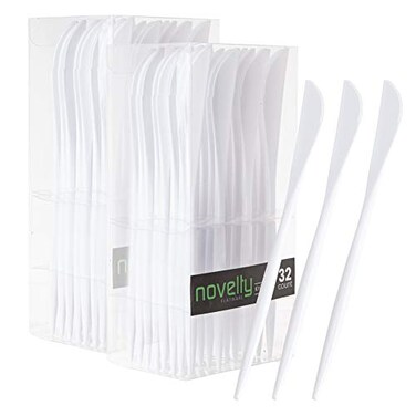 PLASTICPRO Novelty Modern Flatware Cutlery Disposable Plastic Knives Luxury White 64 Count