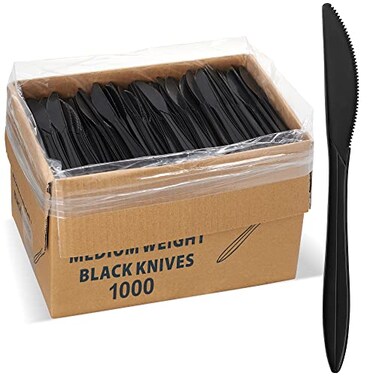 ELEGANT DISPOSABLES 1000 Plastic Disposable Knives Bulk Black Medium Weight Disposable Silverware Plastic Cutlery Knife