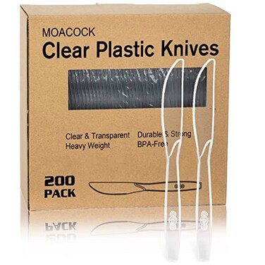 MOACOCK 200 Count Clear Plastic Knives Heavy Weight Disposable Spoons Cutlery Plastic Utensils Clear PlasticSilverware Bulk