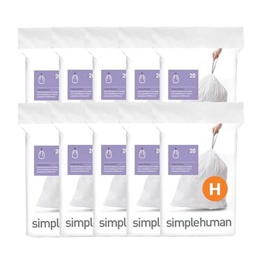 simplehuman Code H 200 Count Custom Fit Liners Drawstring Kitchen Trash Bags OnebyOne MessFree Dispense Extra Thick Double Seamed 50 PCR Plastic 3035 Liter 89 Gallon White