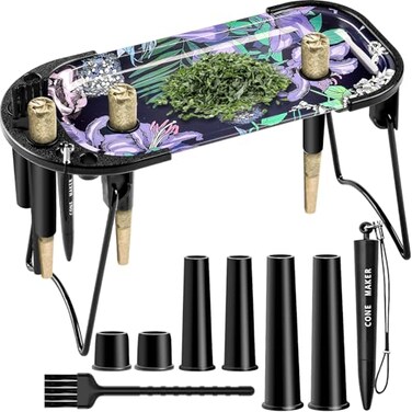 SafeDelux Metal Rolling Tray with Cone Loader Cone Filler Roller Rolling Machine Tray for King Size 114 Pre Rolled Cones Great Purple