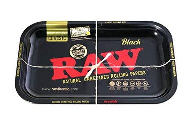 RAW Gold and Black Metal Rolling Tray Limited Edition 11 x 7 Size