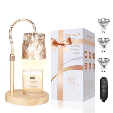TOACSUCP Candle Warmer Lamp with 3 Bulbs Adjustable Height Dimmable Candle Warmer with Timer Compatible with Large Jar Candles Candle Lamp with Charming Gift Box for HerHim