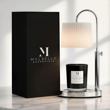 Malbella Essentials Dimmable Glass Candle Warmer Lamp with Timer Adjustable Height Candle Lamp Warmer with Timer 8H4H2H Wax Melter Ideal Gift fits Various Size Scented Candles 02 Bulb Silver Chrome