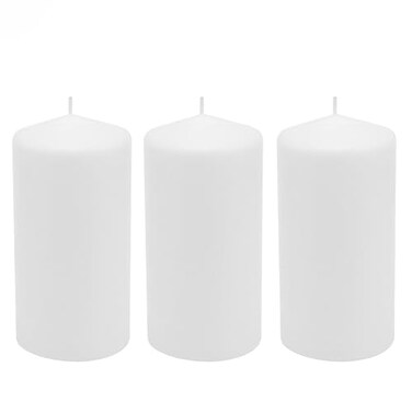 Stonebriar 3 Pack Tall 3 x 6 Inch 65 Hour Long Burning Unscented White Wax Pillar Candles