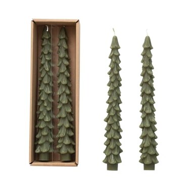 Creative Co-Op Creative CoOp Unscented Tree Shaped Taper Candles Evergreen Boxed Set Of 2
