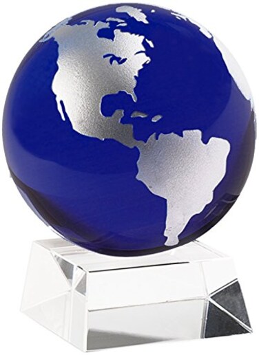 Amlong Crystal 3 Inch Blue Globe with 2 Inch Crystal Angled Stand and Gift Box
