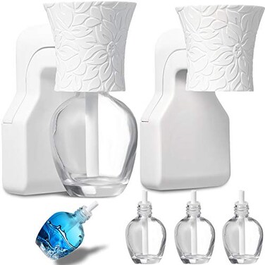 Patelai 2 Pieces Wall Plugin Diffuser Fragrance Plug with 4 Pieces Empty Bottles for Spreading Essential Oils Home Bathroom White