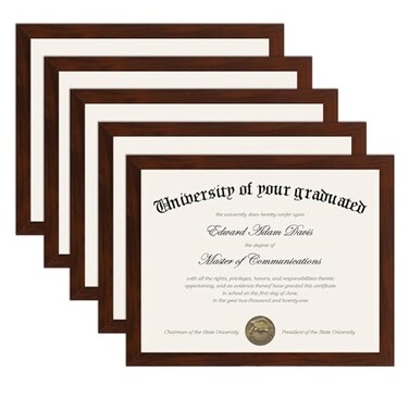 upsimples Certificate Frame with High Definition Glass 85 by 11 Picture Diploma Document Frames for Wall and TabletopMahogany 5 Pack
