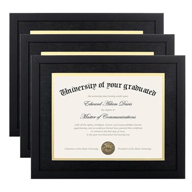 upsimples 11x14 Diploma Frame Certificate Degree Document Frame with High Definition Glass 85 x 11 with mat for Wall and Tabletop Black Double Mat 3 Pack