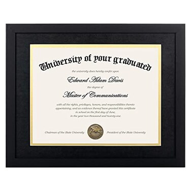 upsimples 11x14 Diploma Frame Certificate Degree Document Frame with High Definition Glass 85 x 11 with mat for Wall and Tabletop Black Double Mat 1 Pack