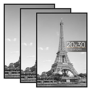 upsimples 20x30 Picture Frame Black 3 Pack ScratchProof Poster Frames 20 x 30 for Photo Gallery SlideIn Strips Horizontal or Vertical Wall Mounting