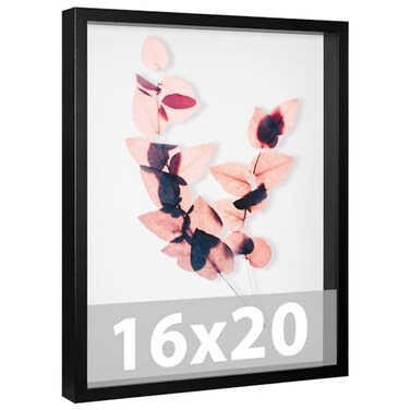 Califortree Large 16x20 Shadow Box Frame with Soft Linen Back Memory Display Case Shatterproof Plexiglass 12 Push Pins Included Black