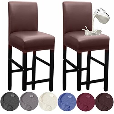 HFCNMY Bar Stool Covers2 Pack Stretch Waterproof PU Bar Stool Covers with Backs Bar Stool Chair Covers Barstool Covers Slipcovers with Back Pub Counter Stool Chair Covers Coffee