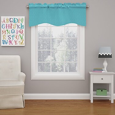 Eclipse ECLIPSE Kendall Modern Scalloped Valance Rod Pocket Window Curtain for Kitchen or Bathroom 42 x 18 Turquoise