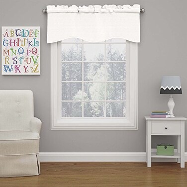 Eclipse ECLIPSE Kendall Modern Scalloped Valance Rod Pocket Window Curtain for Kitchen or Bathroom 42 x 18 White