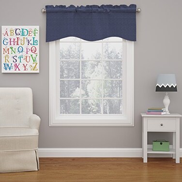 Eclipse ECLIPSE Kendall Modern Scalloped Valance Rod Pocket Window Curtain for Kitchen or Bathroom 42 x 18 Denim