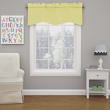 Eclipse ECLIPSE Kendall Modern Scalloped Valance Rod Pocket Window Curtain for Kitchen or Bathroom 42 x 18 Lemon