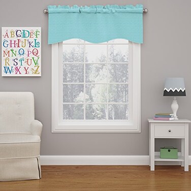 Eclipse ECLIPSE Kendall Modern Scalloped Valance Rod Pocket Window Curtain for Kitchen or Bathroom 42 x 18 Pool