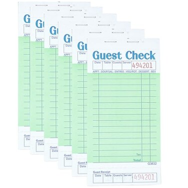 Officeva Budgenix 6 Pack Guest Checks Server Note Pads 300 Orders Green Guest Check Pads with Bottom Receipt Waitress Notepad for Restaurant Business
