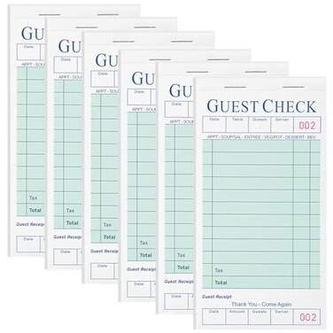 XKDOUS 6 Pack Server Books Server Note Pads Guest Check Books for Servers Waitress Notepads for Restaurants 300 Orders Total