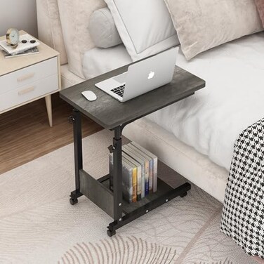 TigerDad Adjustable Height C Table Sofa Side Bedside Table with Wheels Hospital Bed Table Rolling Tray with Storage Mobile Computer Desk Laptop Table for Home UseGray