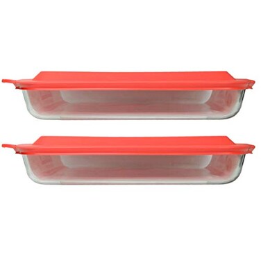 Pyrex 233 3qt Glass Baking Dish 233PC Red Lid 2Pack Made in USA