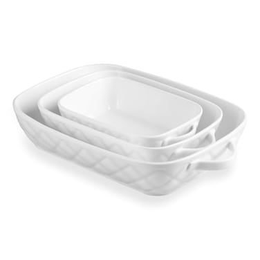 Sweejar Casserole Dishes for Oven Baking Dish Set of 3Ceramic Bakeware Set Rectangular Baking Pan for CookingKitchenBanquet122x92x25 Inches White