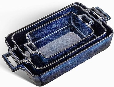 vicrays VICRAYS Ceramic Bakeware Set Porcelain Rectangular Lasagna Pans Casserole Dish Set for Baking Cooking Kitchen Cake Dinner Banquet and Daily Use 3 PCS 15 x 85 InchesBlue