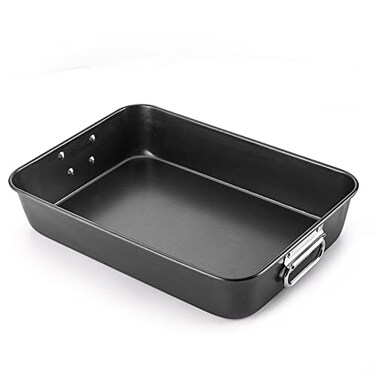 HONGBAKE Nonstick Lasagna Pan 3 Inch Deep 9x13 Baking Pan Rectangular Sheet Cake Pan Roasting Pan for Oven with Stainless Steel Handles Dishwarsher Safe Dark Grey