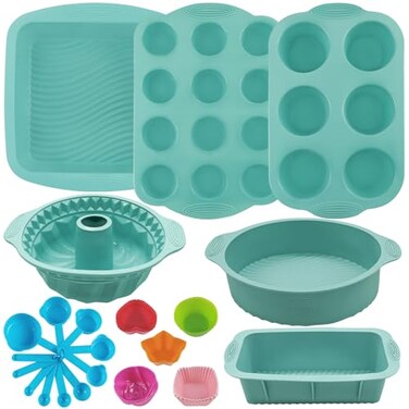 Yumatouch 32 Pieces Silicone Baking Pans Set Nonstick Bakeware Set for Kitchen Oven Silicone Cake Molds RoundSquare Cake Pan Baking Sheet Loaf Pan Donut Muffin Pans