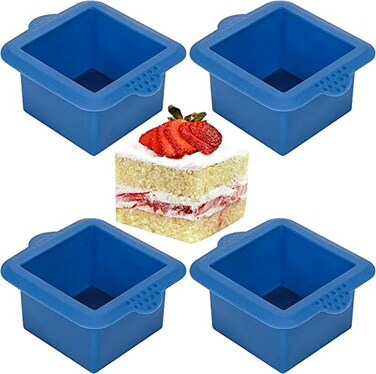 Webake Silicone Square Mold 3x3 Inch Mini Cake Pan for Individual Portion Baking Molds for Pastry Ice Cube Jelly Soap Candle Pack of 4