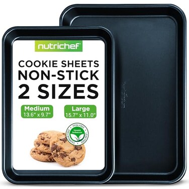 NutriChef 2Piece Baking Sheet Non Stick Premium Carbon Steel Cookie Sheets for Baking Large and Medium Baking Trays for Oven Blue Diamond
