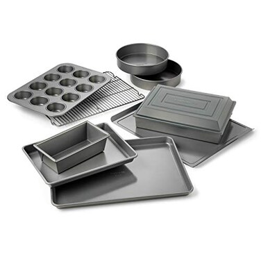 Calphalon 10Piece Nonstick Bakeware Set Includes Baking Sheet Cookie Sheet Cake Pans Muffin Pan and More Dishwasher Safe Silver