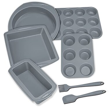 Aschef Economical 7in1 Nonstick Silicone Baking Cake Pan Cookie Sheet Molds Tray Heat Resistant Bakeware Tools for Muffin Loaf Bread Pizza Cupcake