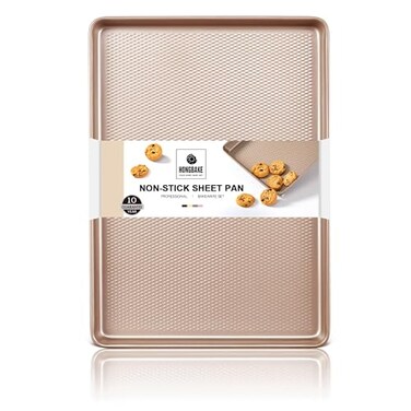 HONGBAKE Jelly Roll Pan 15x10 Commercial Cookie Sheets for Baking with Diamond Texture Surface 57 Thicker Carbon Steel Baking Sheet for Oven Nonstick Cooking Tray