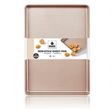 HONGBAKE Half Cookie Sheet Pan for Baking Nonstick Baking Sheet with Diamond Texture Surface 57 Thicker Carbon Steel Commercial Cookie Trays for Oven